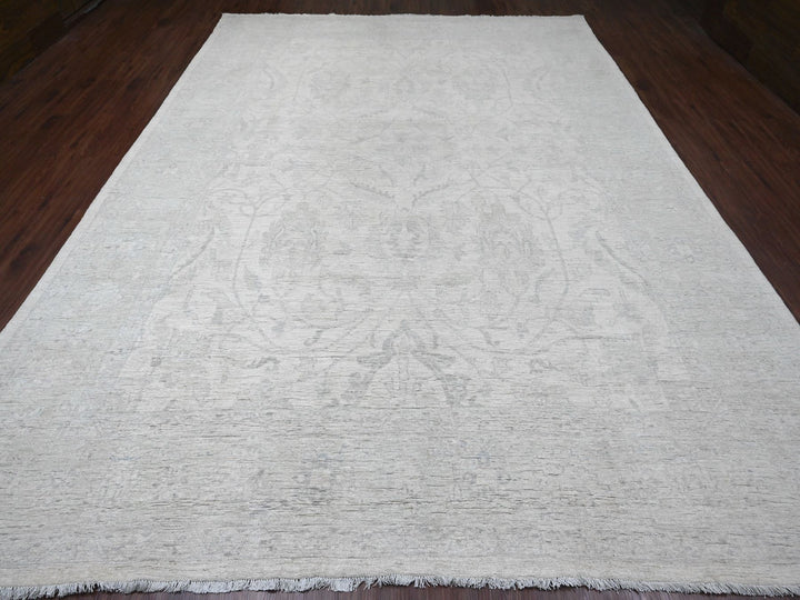 9'8" x 13'5" New Hand Knotted Ivory Wool Rectangle Oriental Rug - MOA10220989