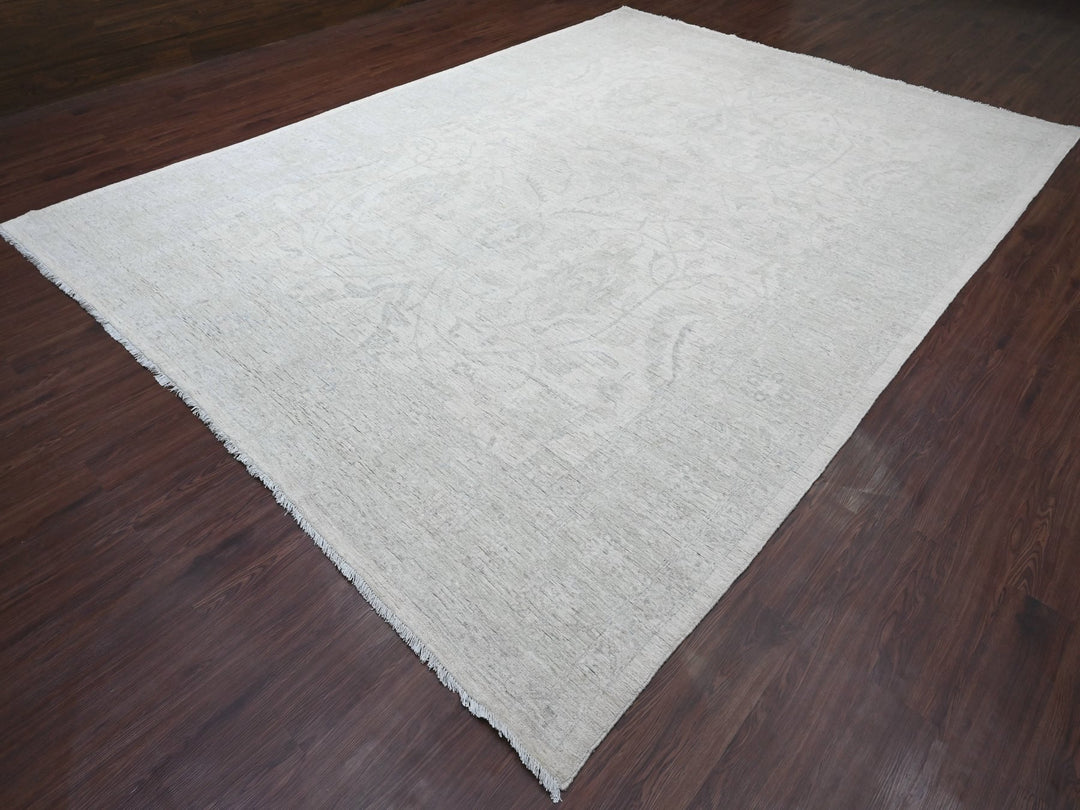9'8" x 13'5" New Hand Knotted Ivory Wool Rectangle Oriental Rug - MOA10220989