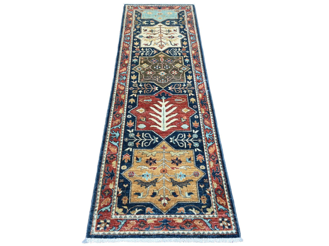 2'6" x 7'10" New Hand Knotted Blue Wool Runner Oriental Rug - MOA10220990