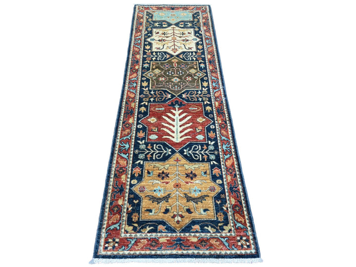 2'6" x 7'10" New Hand Knotted Blue Wool Runner Oriental Rug - MOA10220990