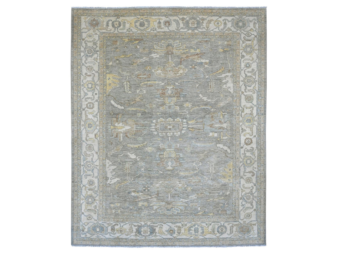 7'11" x 9'11" New Hand Knotted Grey Wool Rectangle Oriental Rug - MOA10220991