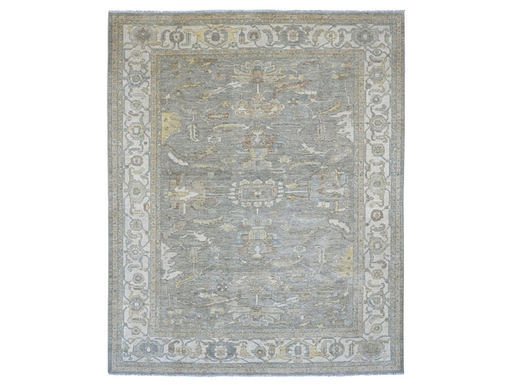 7'11" x 9'11" New Hand Knotted Grey Wool Rectangle Oriental Rug - MOA10220991