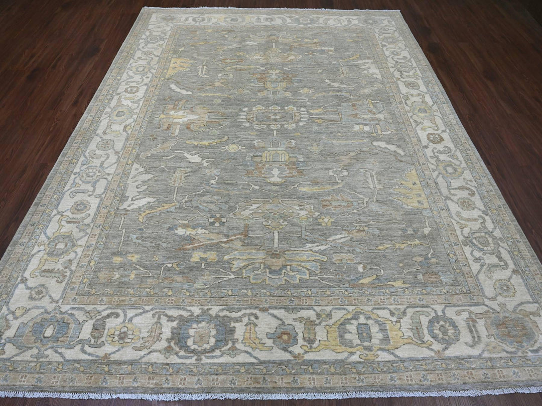 7'11" x 9'11" New Hand Knotted Grey Wool Rectangle Oriental Rug - MOA10220991
