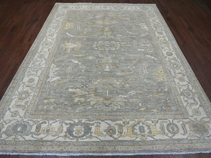 7'11" x 9'11" New Hand Knotted Grey Wool Rectangle Oriental Rug - MOA10220991