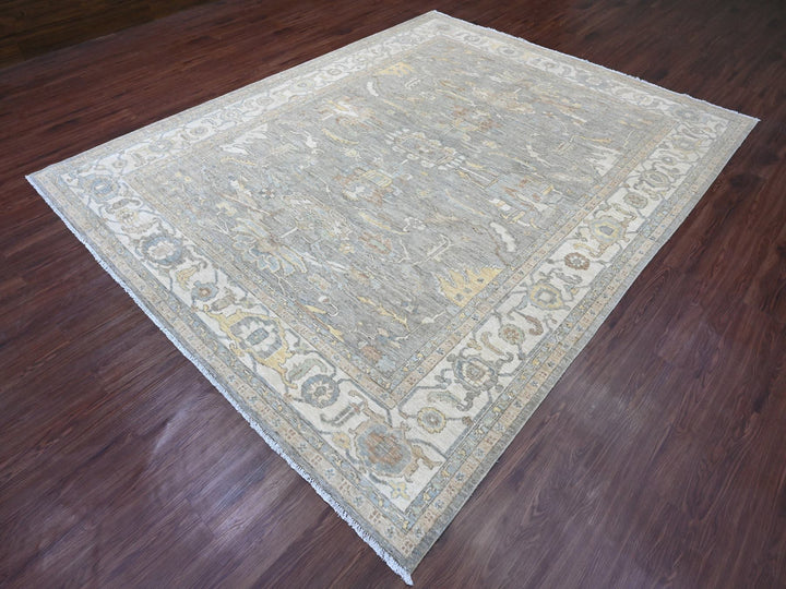 7'11" x 9'11" New Hand Knotted Grey Wool Rectangle Oriental Rug - MOA10220991