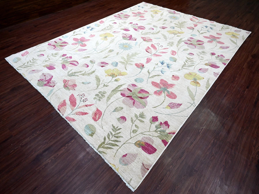 9'0" x 11'9" New Hand Knotted Ivory Wool Rectangle Oriental Rug - MOA10220993