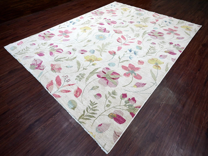 9'0" x 11'9" New Hand Knotted Ivory Wool Rectangle Oriental Rug - MOA10220993