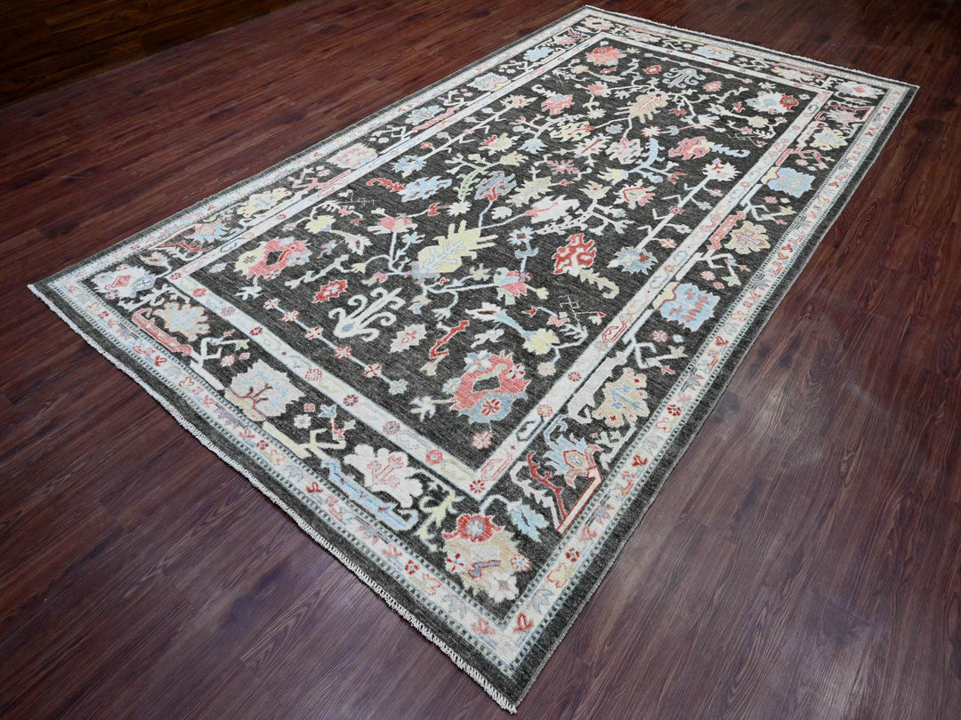 7'0" x 12'1" New Hand Knotted Black Wool Rectangle Oriental Rug - MOA10220994