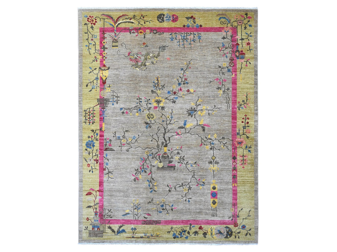 9'3" x 12'0" New Hand Knotted Grey Wool Rectangle Oriental Rug - MOA10220999
