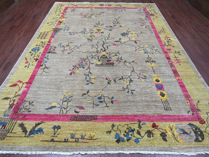9'3" x 12'0" New Hand Knotted Grey Wool Rectangle Oriental Rug - MOA10220999