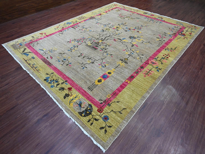 9'3" x 12'0" New Hand Knotted Grey Wool Rectangle Oriental Rug - MOA10220999