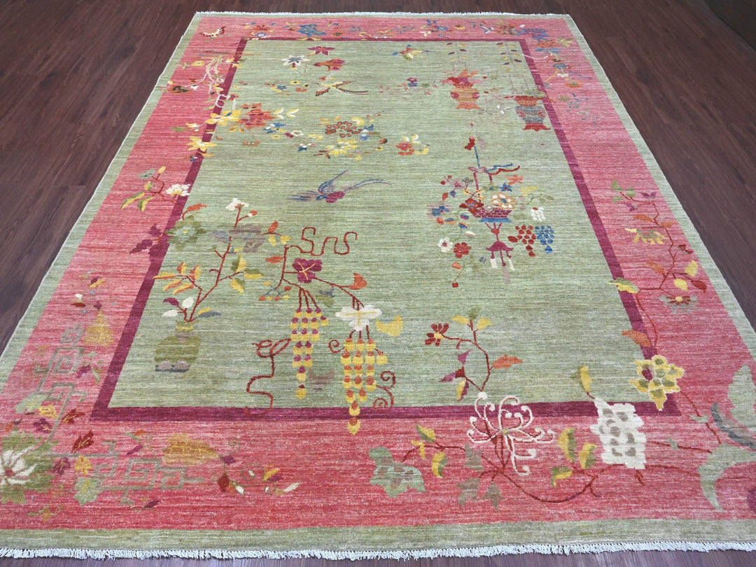 8'3" x 10'0" New Hand Knotted Green Wool Rectangle Oriental Rug - MOA10221005