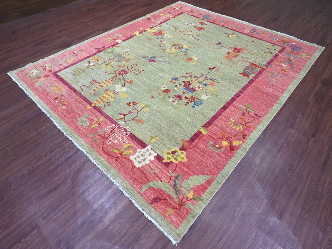 8'3" x 10'0" New Hand Knotted Green Wool Rectangle Oriental Rug - MOA10221005
