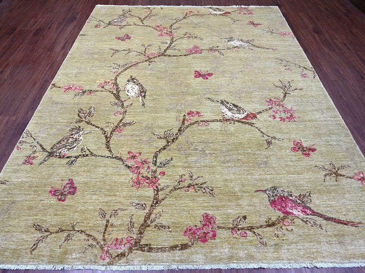 8'3" x 9'9" New Hand Knotted Green Wool Rectangle Oriental Rug - MOA10221007