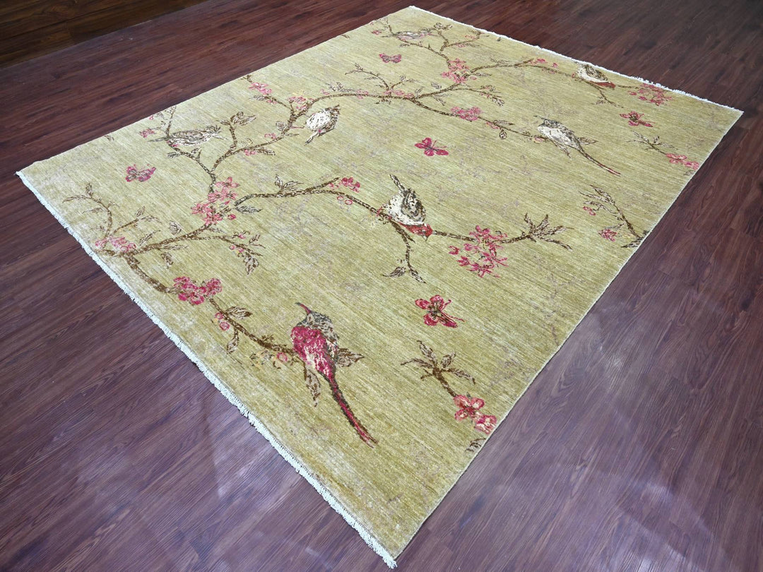 8'3" x 9'9" New Hand Knotted Green Wool Rectangle Oriental Rug - MOA10221007