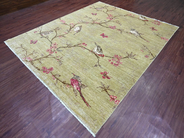 8'3" x 9'9" New Hand Knotted Green Wool Rectangle Oriental Rug - MOA10221007