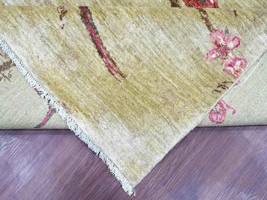8'3" x 9'9" New Hand Knotted Green Wool Rectangle Oriental Rug - MOA10221007