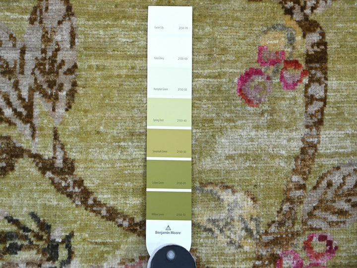 1'10" x 3'0" New Hand Knotted Green Wool Rectangle Oriental Rug - MOA10221014