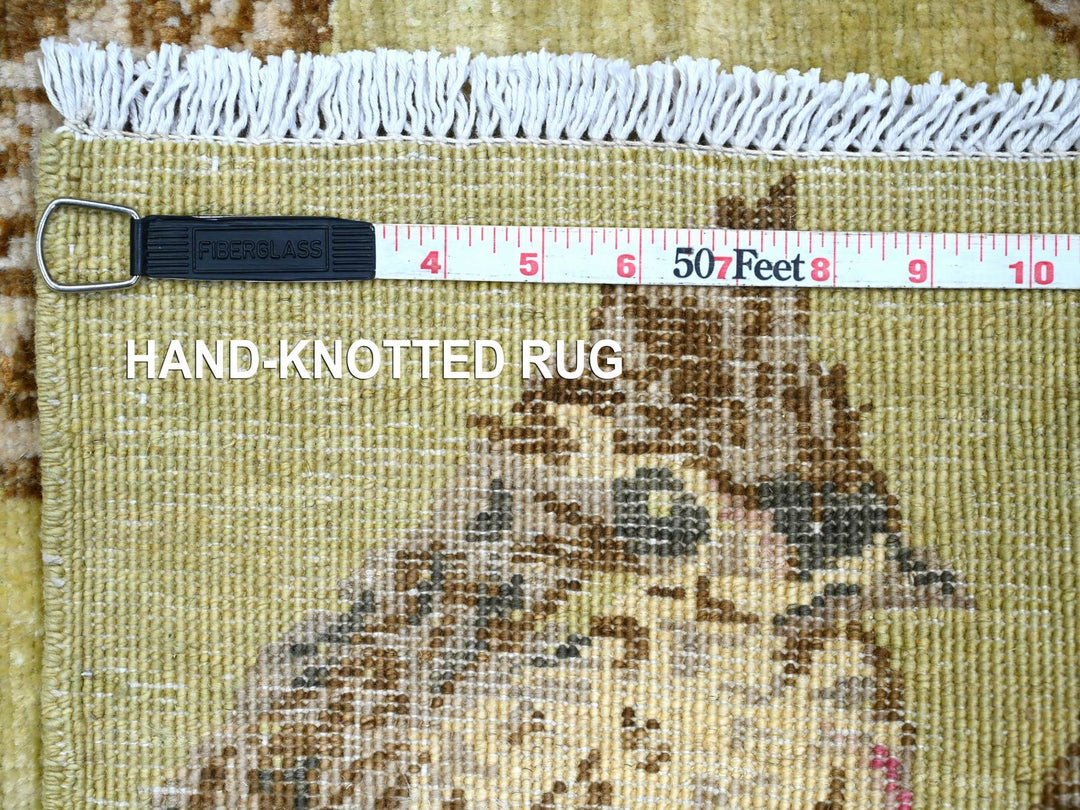 1'10" x 3'0" New Hand Knotted Green Wool Rectangle Oriental Rug - MOA10221014
