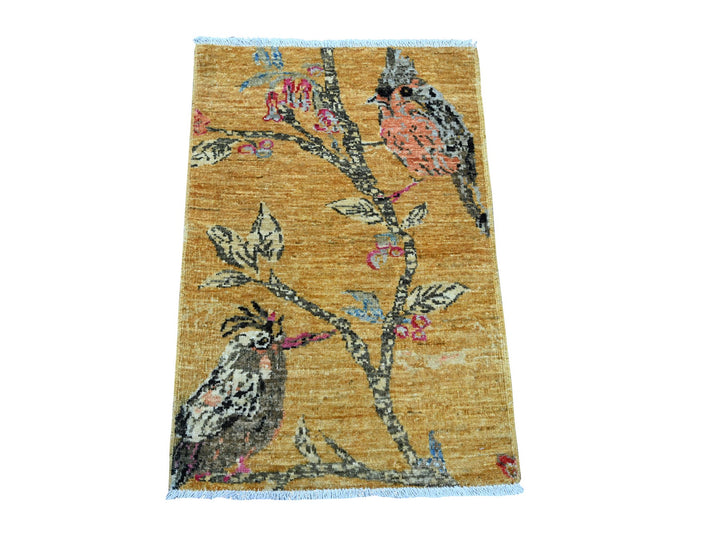 1'10" x 2'9" New Hand Knotted Brown Wool Rectangle Oriental Rug - MOA10221015