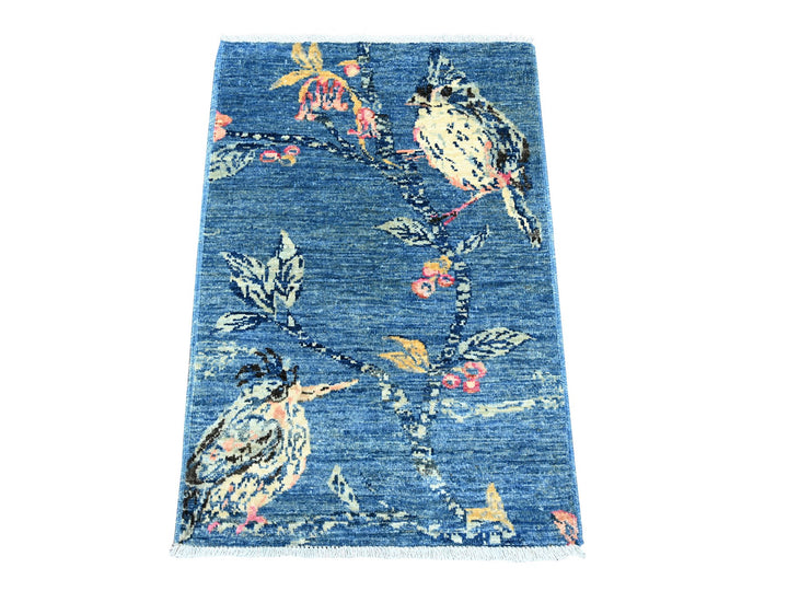 2'0" x 2'10" New Hand Knotted Blue Wool Rectangle Oriental Rug - MOA10221016