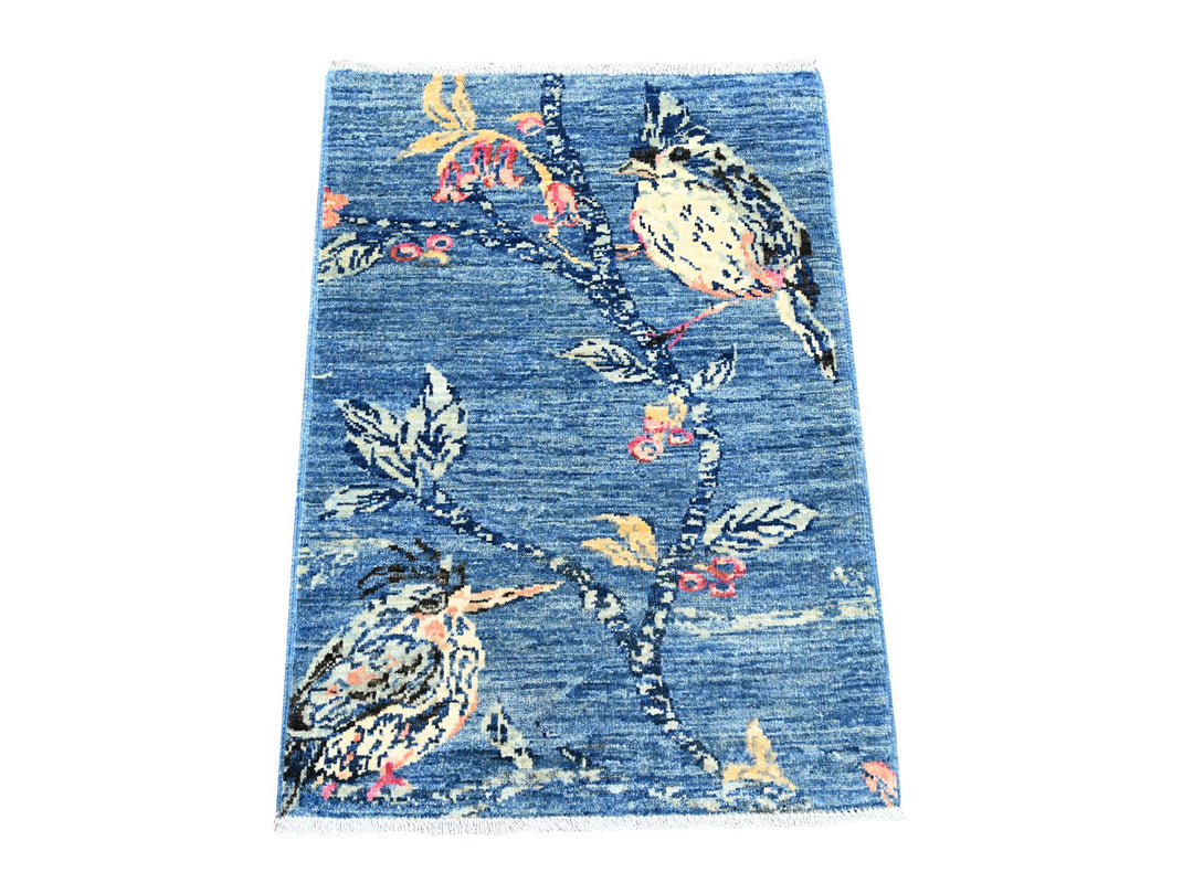 2'0" x 2'10" New Hand Knotted Blue Wool Rectangle Oriental Rug - MOA10221020