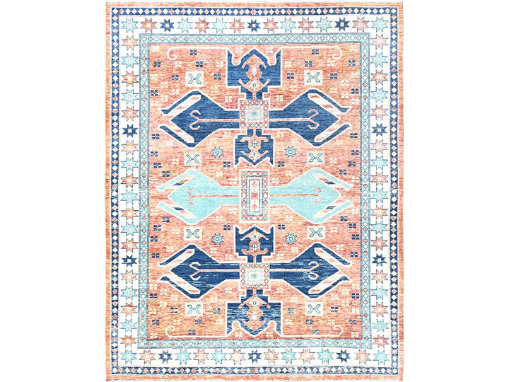 8'11" x 11'9" New Hand Knotted Orange Wool Rectangle Oriental Rug - MOA1022102