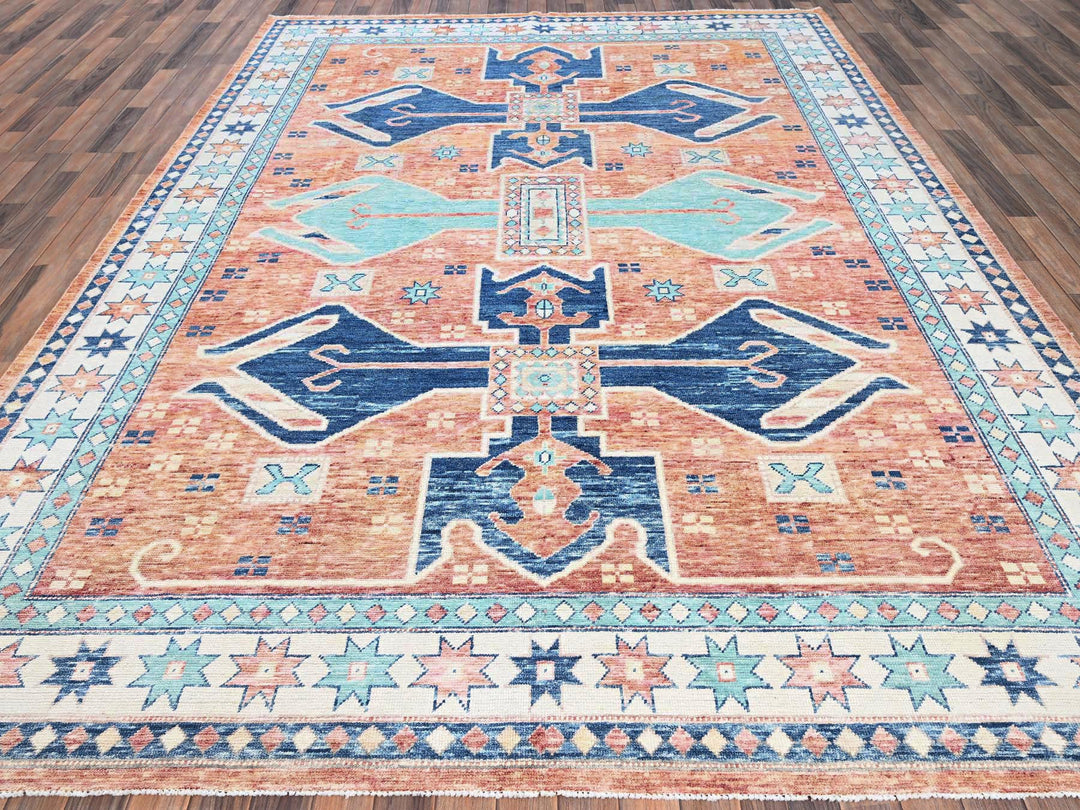 8'11" x 11'9" New Hand Knotted Orange Wool Rectangle Oriental Rug - MOA1022102