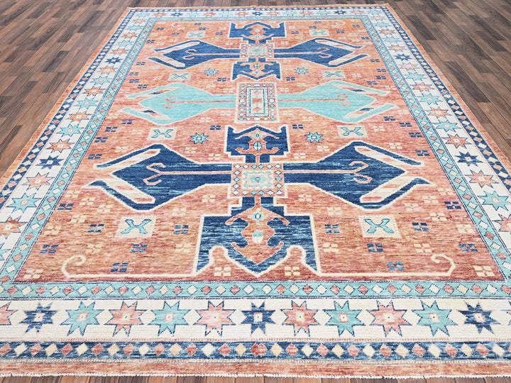 8'11" x 11'9" New Hand Knotted Orange Wool Rectangle Oriental Rug - MOA1022102