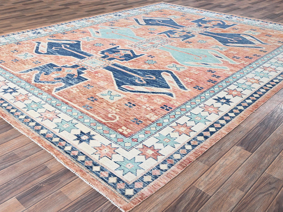 8'11" x 11'9" New Hand Knotted Orange Wool Rectangle Oriental Rug - MOA1022102
