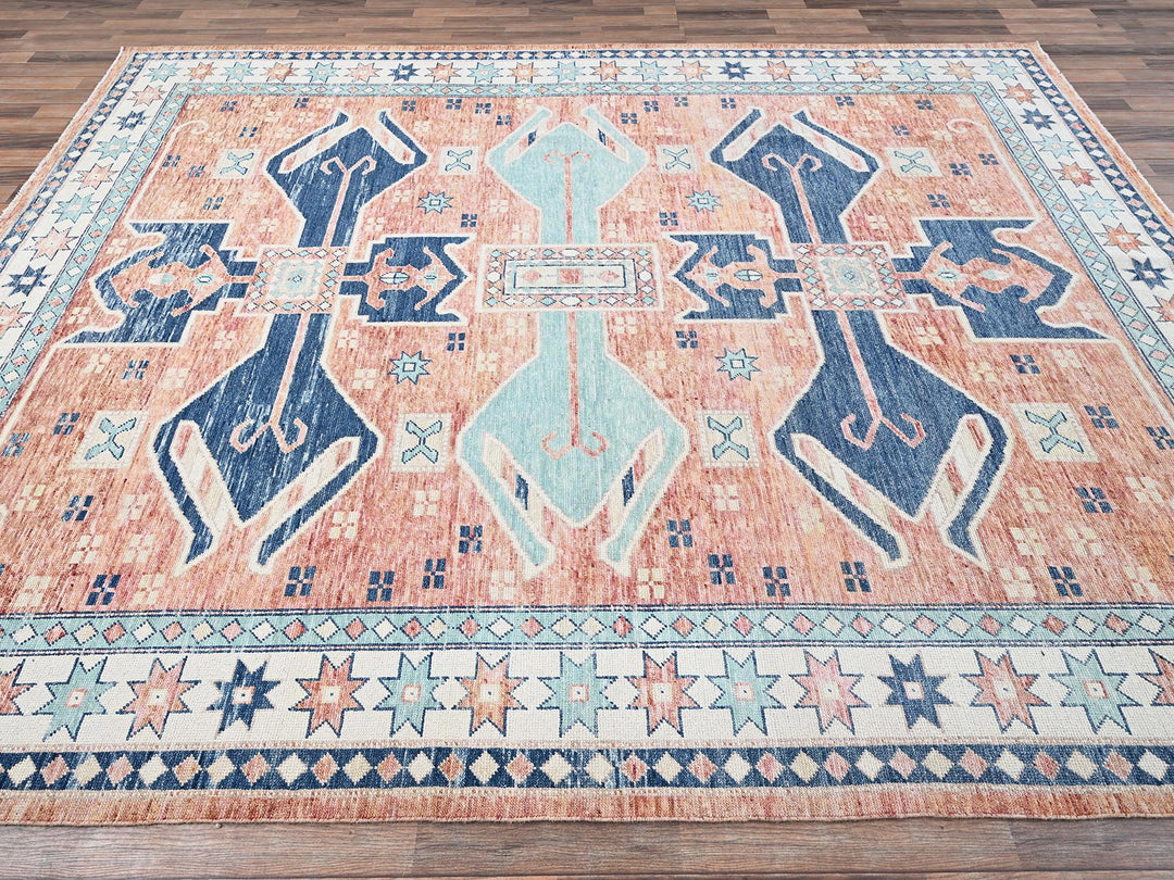 8'11" x 11'9" New Hand Knotted Orange Wool Rectangle Oriental Rug - MOA1022102