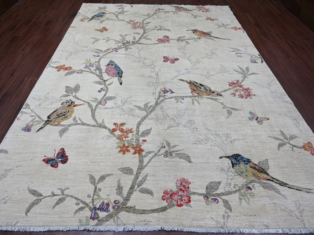 8'10" x 11'6" New Hand Knotted Ivory Wool Rectangle Oriental Rug - MOA10221038