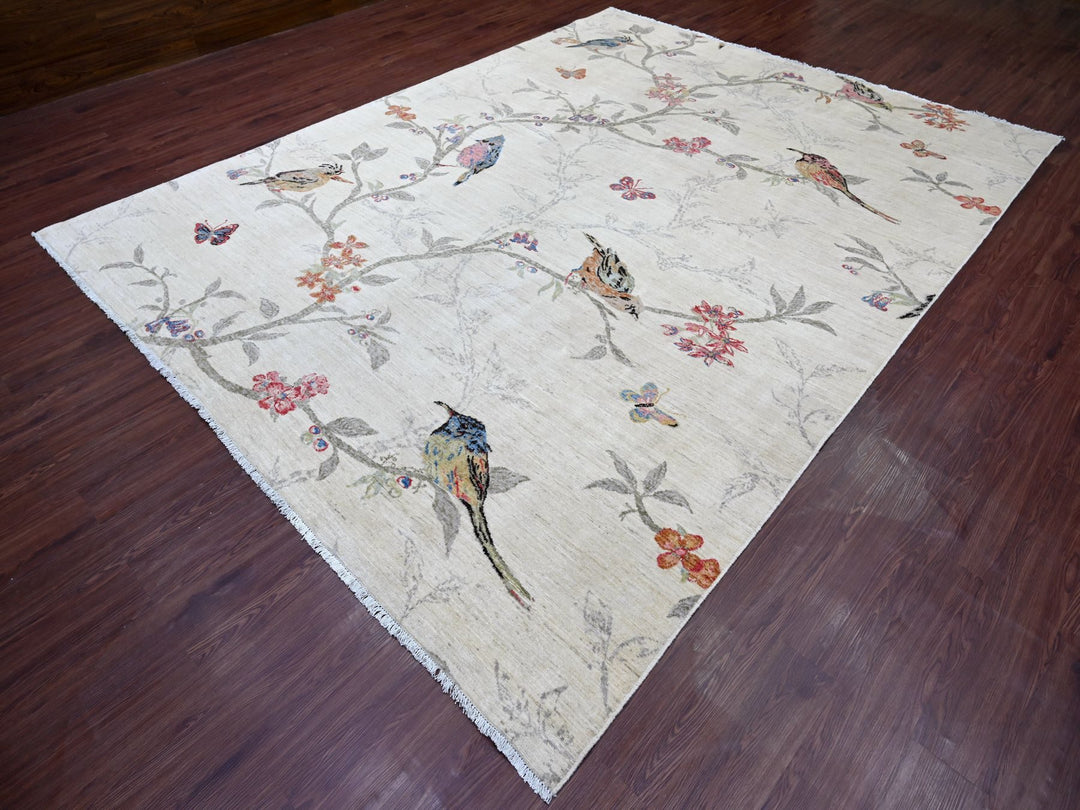 8'10" x 11'6" New Hand Knotted Ivory Wool Rectangle Oriental Rug - MOA10221038