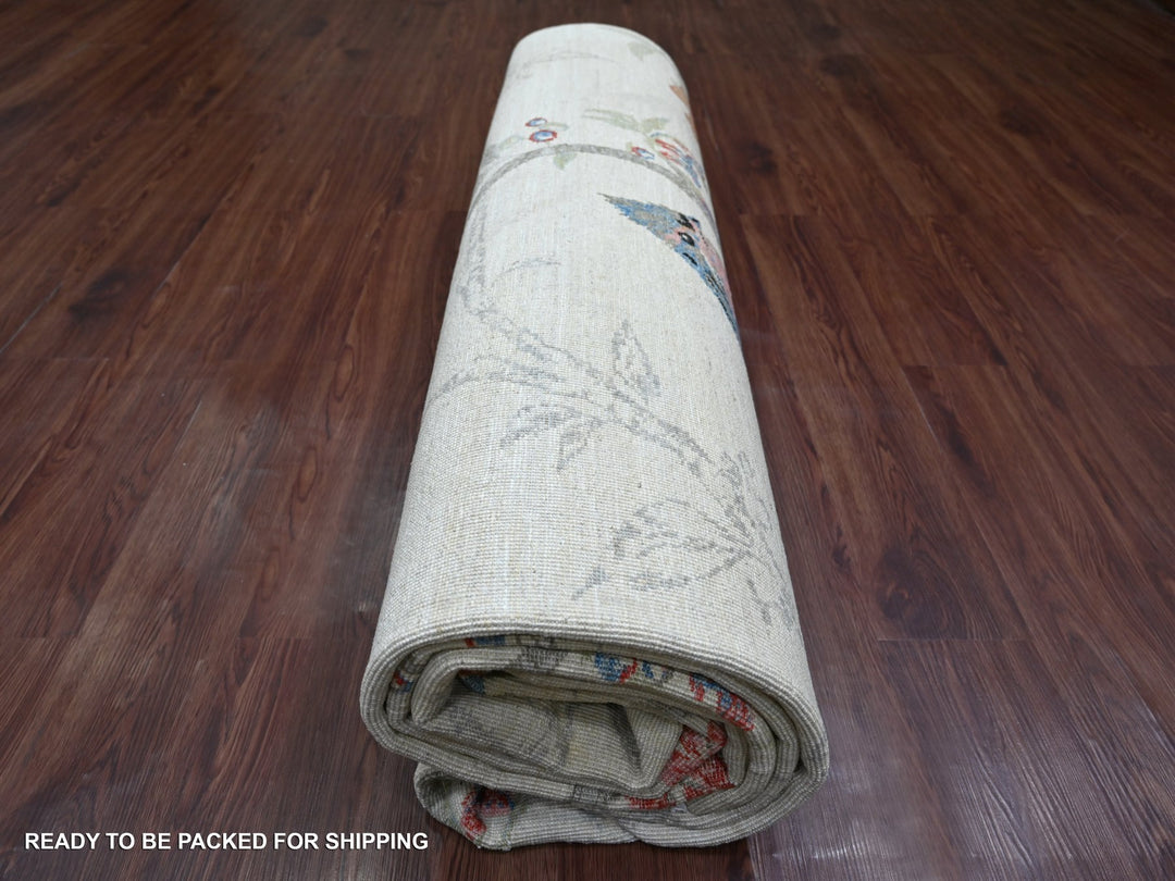 8'10" x 11'6" New Hand Knotted Ivory Wool Rectangle Oriental Rug - MOA10221038