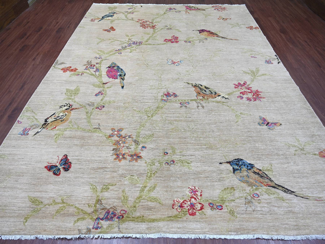 9'1" x 11'9" New Hand Knotted Ivory Wool Rectangle Oriental Rug - MOA10221039