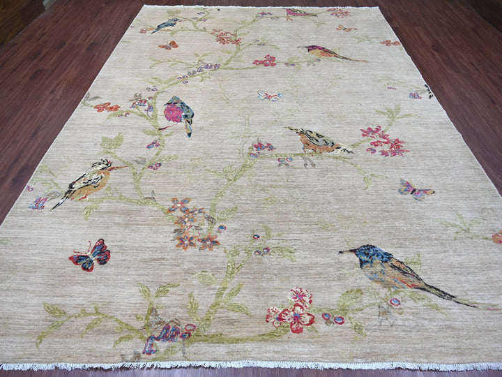 9'1" x 11'9" New Hand Knotted Ivory Wool Rectangle Oriental Rug - MOA10221039