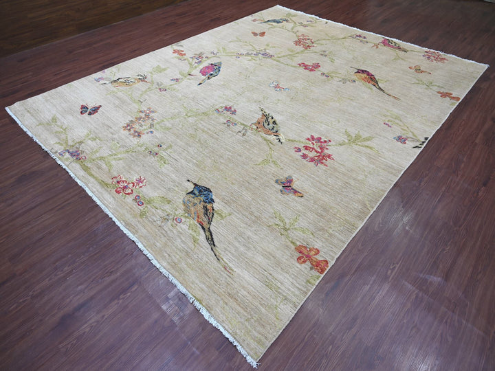 9'1" x 11'9" New Hand Knotted Ivory Wool Rectangle Oriental Rug - MOA10221039