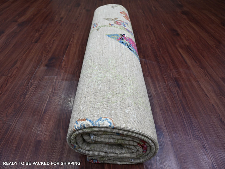 9'1" x 11'9" New Hand Knotted Ivory Wool Rectangle Oriental Rug - MOA10221039