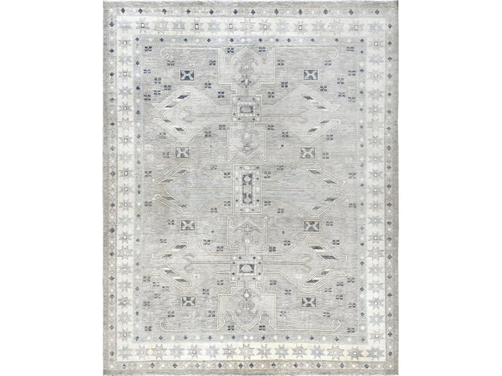 8'10" x 11'8" New Hand Knotted Grey Wool Rectangle Oriental Rug - MOA1022103