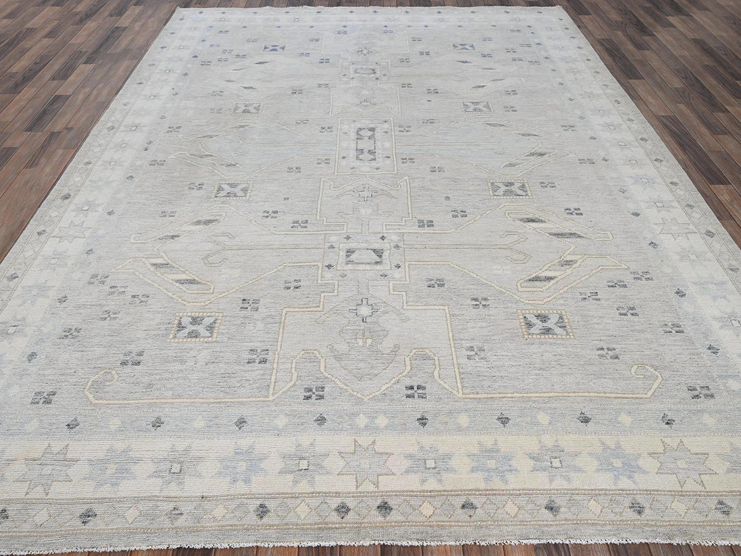 8'10" x 11'8" New Hand Knotted Grey Wool Rectangle Oriental Rug - MOA1022103