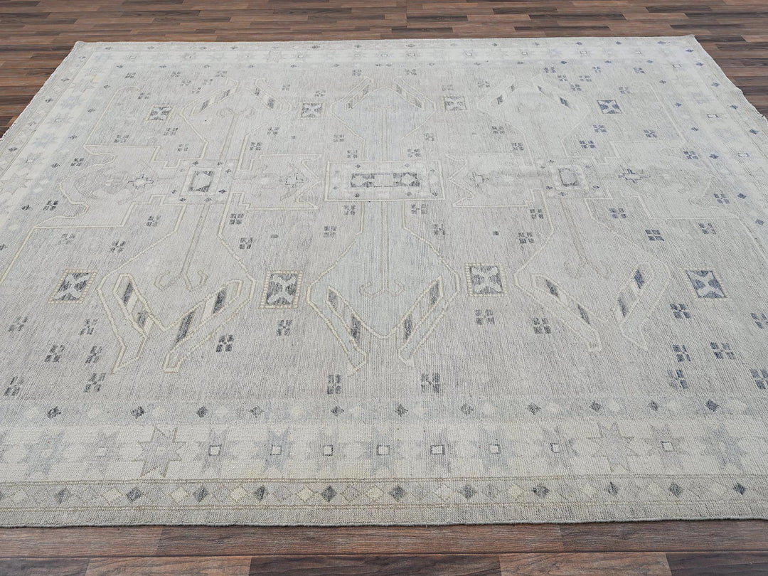 8'10" x 11'8" New Hand Knotted Grey Wool Rectangle Oriental Rug - MOA1022103