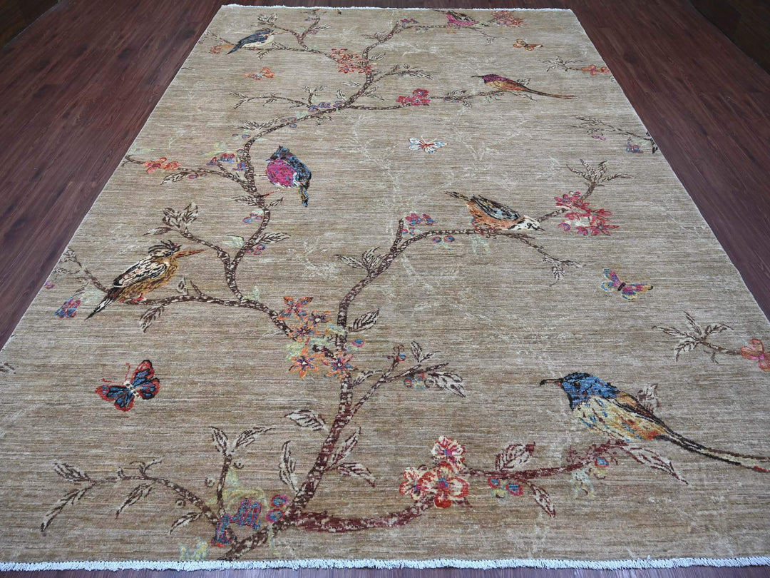 8'11" x 11'11" New Hand Knotted Brown Wool Rectangle Oriental Rug - MOA10221040