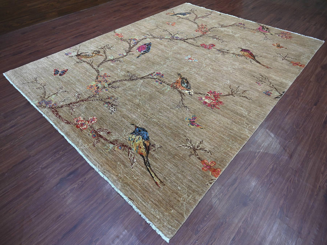 8'11" x 11'11" New Hand Knotted Brown Wool Rectangle Oriental Rug - MOA10221040