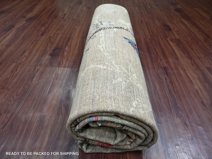 8'11" x 11'11" New Hand Knotted Brown Wool Rectangle Oriental Rug - MOA10221040