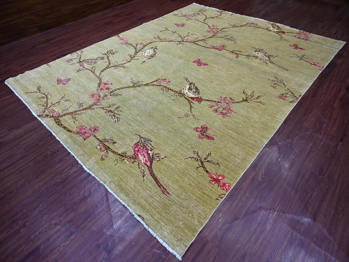 9'0" x 11'10" New Hand Knotted Green Wool Rectangle Oriental Rug - MOA10221042