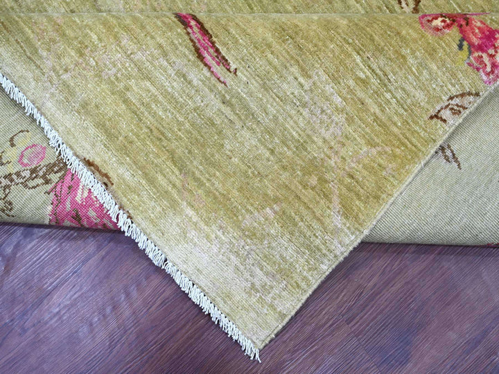 9'0" x 11'10" New Hand Knotted Green Wool Rectangle Oriental Rug - MOA10221042