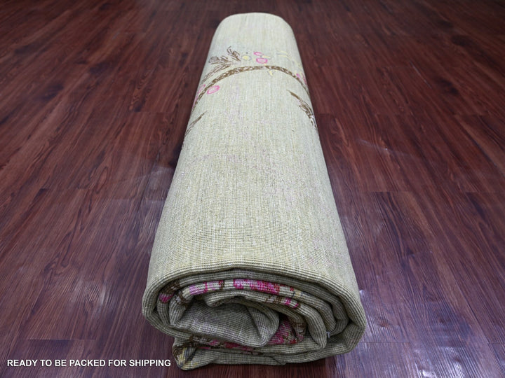 9'0" x 11'10" New Hand Knotted Green Wool Rectangle Oriental Rug - MOA10221042