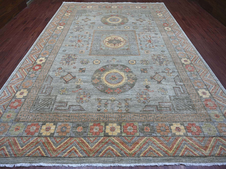 9'10" x 13'9" New Hand Knotted Grey Wool Rectangle Oriental Rug - MOA10221043