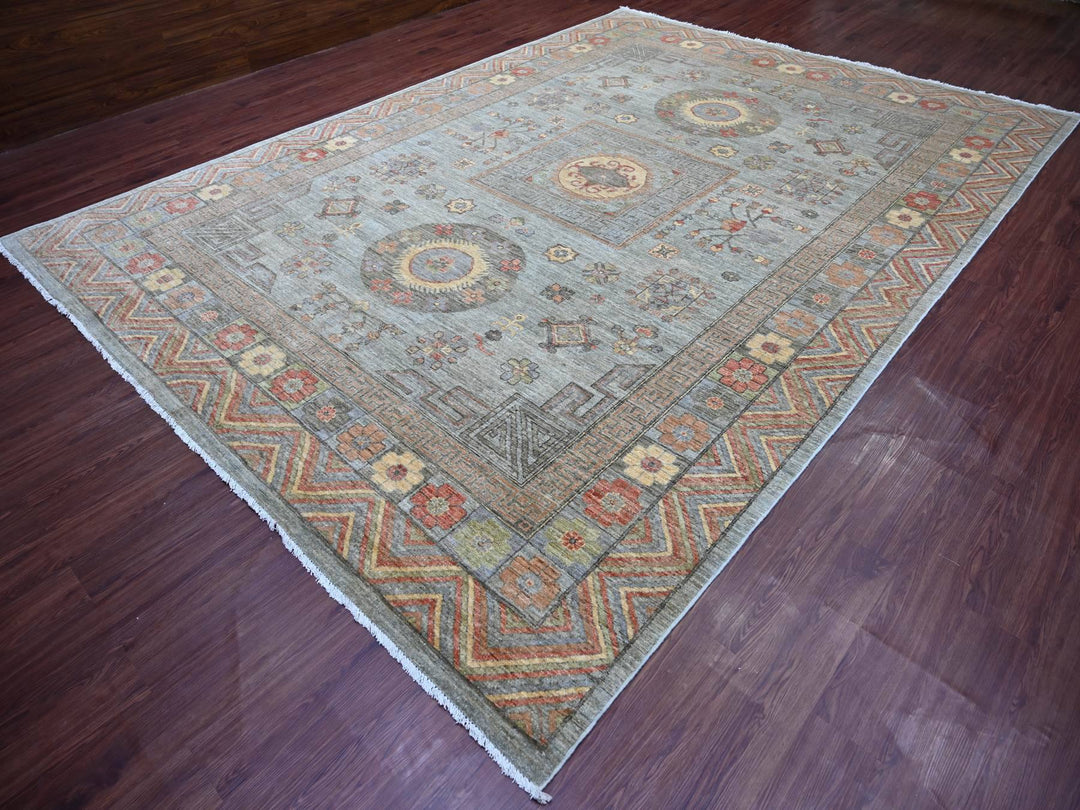 9'10" x 13'9" New Hand Knotted Grey Wool Rectangle Oriental Rug - MOA10221043