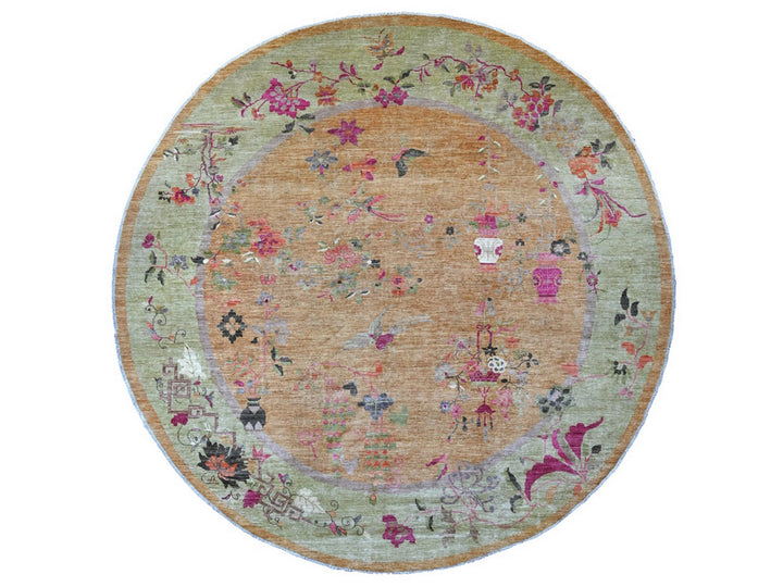 11'8" x 11'10" New Hand Knotted Brown Wool Round Oriental Rug - MOA10221044
